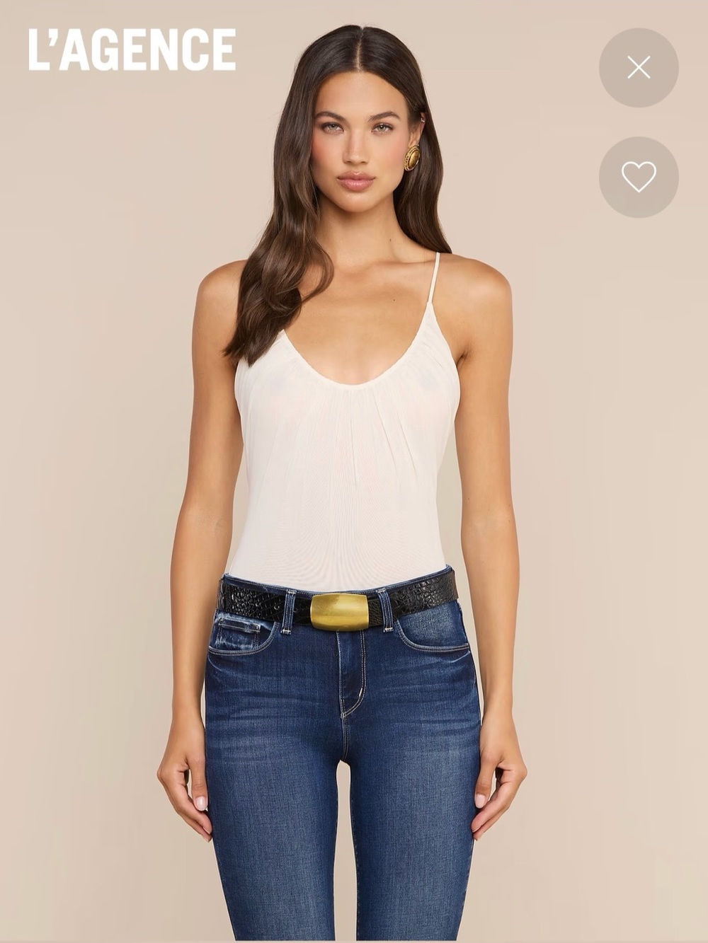 L'AGENCE Gelina Mesh Bodysuit in Vintage White